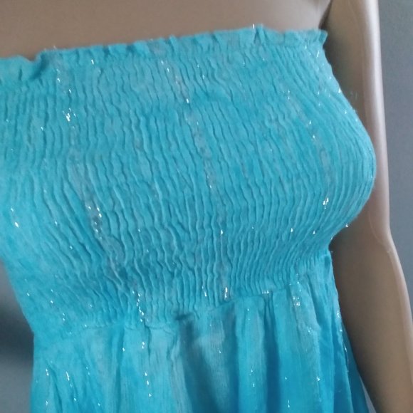 Sparkling Turquoise/Aqua Strapless Mini Cocktail Party Dress-MPH Collection-S - Picture 6 of 17